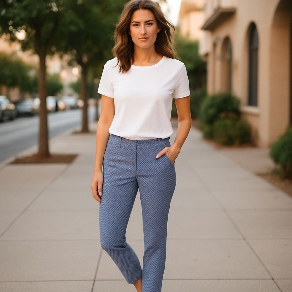 Banana Republic Sloan Curvy Fit Slim Ankle Pants Blue White Geometric Size 2